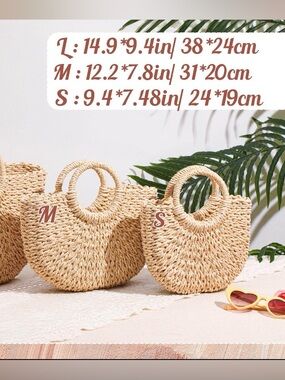 Cream Woven Straw Circle Handle Tote Medium
